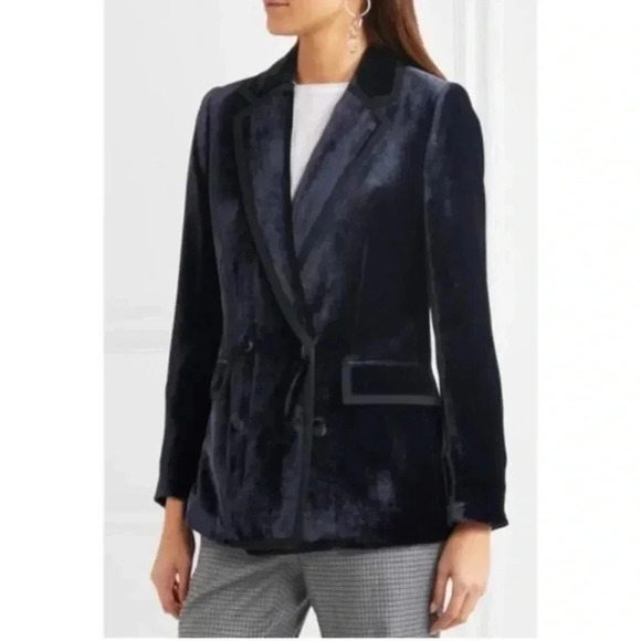 J Crew Collection Grosgrain-trimmed Navy double-breasted velvet blazer size 000 - Picture 3 of 11